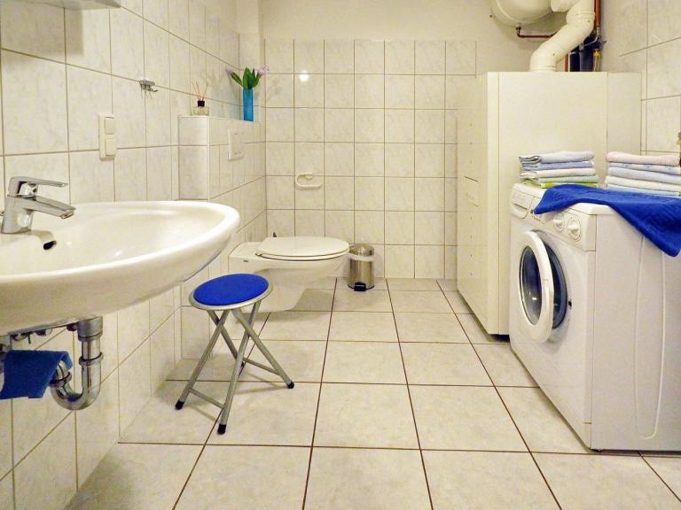 Das sehr geräumige Duschbad mit Waschmaschine